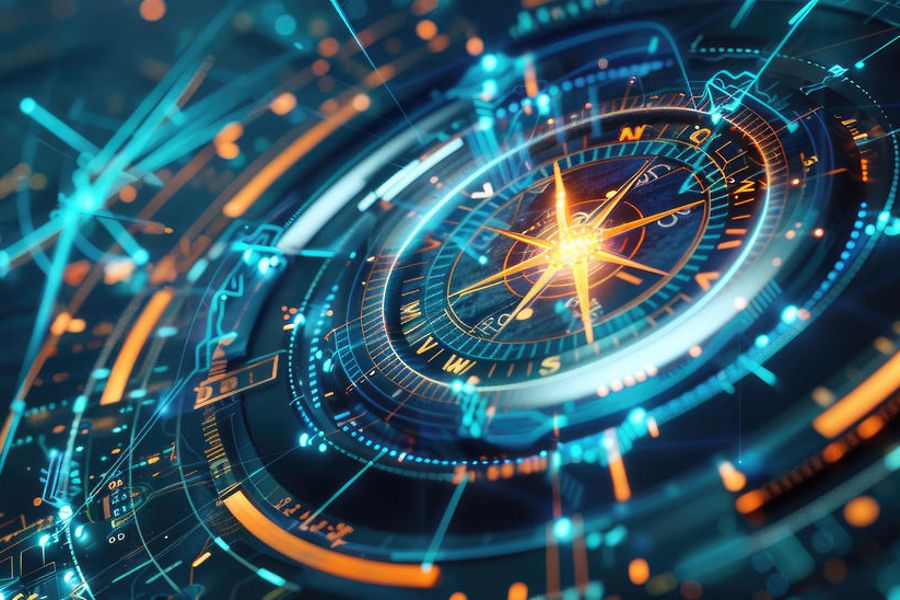 A blue compass is shown in a digital image by AI generated image